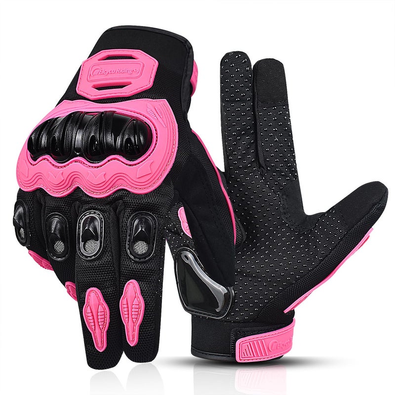 ELCYCO Motorcycle Gloves for Women Touch Screen Summer Motorbike Dirt Bike Full Finger Gloves Road Racing  Cycling  Climbing Motocross (Pink  Large) - Image 1